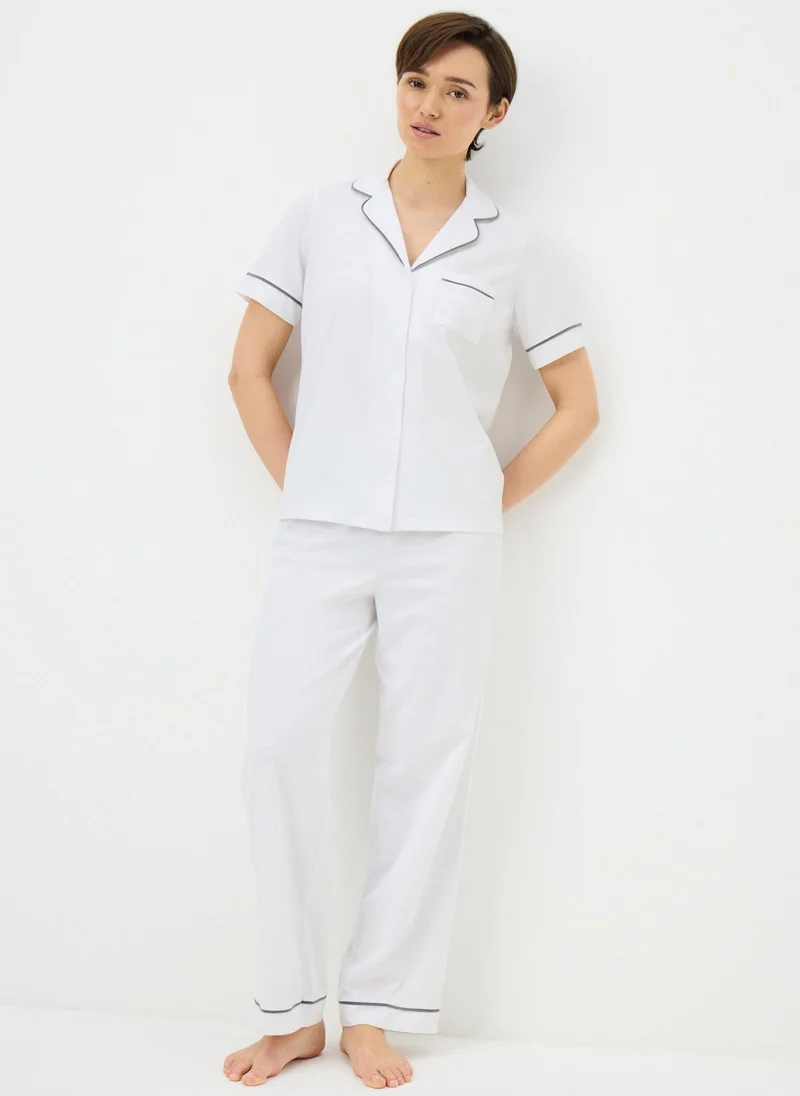 Matalan White Short Sleeve Traditional Pyjama Set